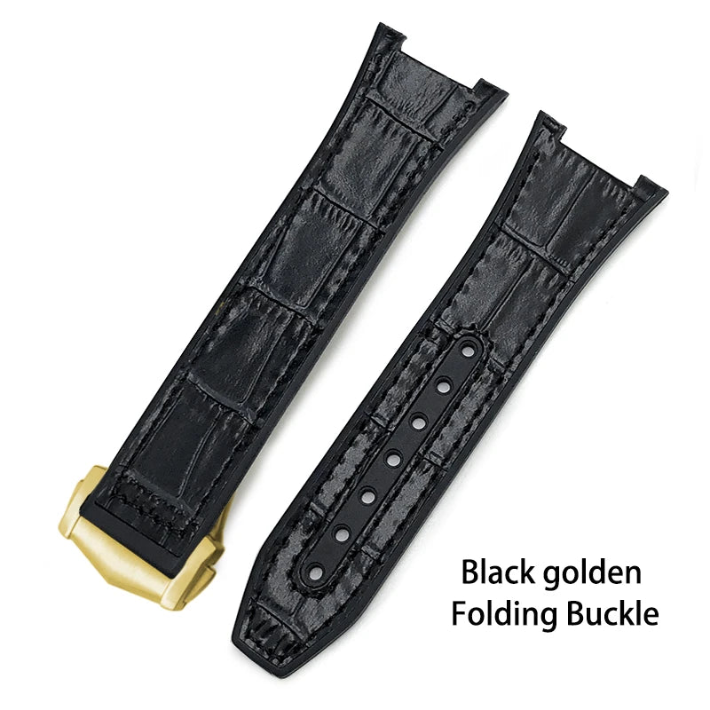 Concave Rubber Cowhide Watch Band, Silicone Leather Watch Strap, Special for Omega Constellation Foldover Structure, 25mm * 14mm