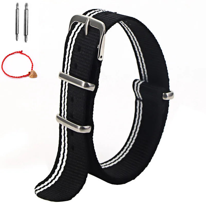 Bracelet de montre à rayures de remplacement pour hommes et femmes, en Nylon, avec boucle ardillon argentée, 16MM 18MM 20MM 22MM, bracelet à dégagement rapide