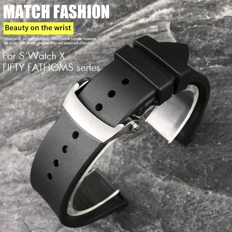 Cinturino per orologio in gomma fluorurata FKM, morbido e impermeabile, 21 mm 22 mm, cinturino di ricambio per orologio subacqueo Blancpain Fifty Fathoms, colori disponibili