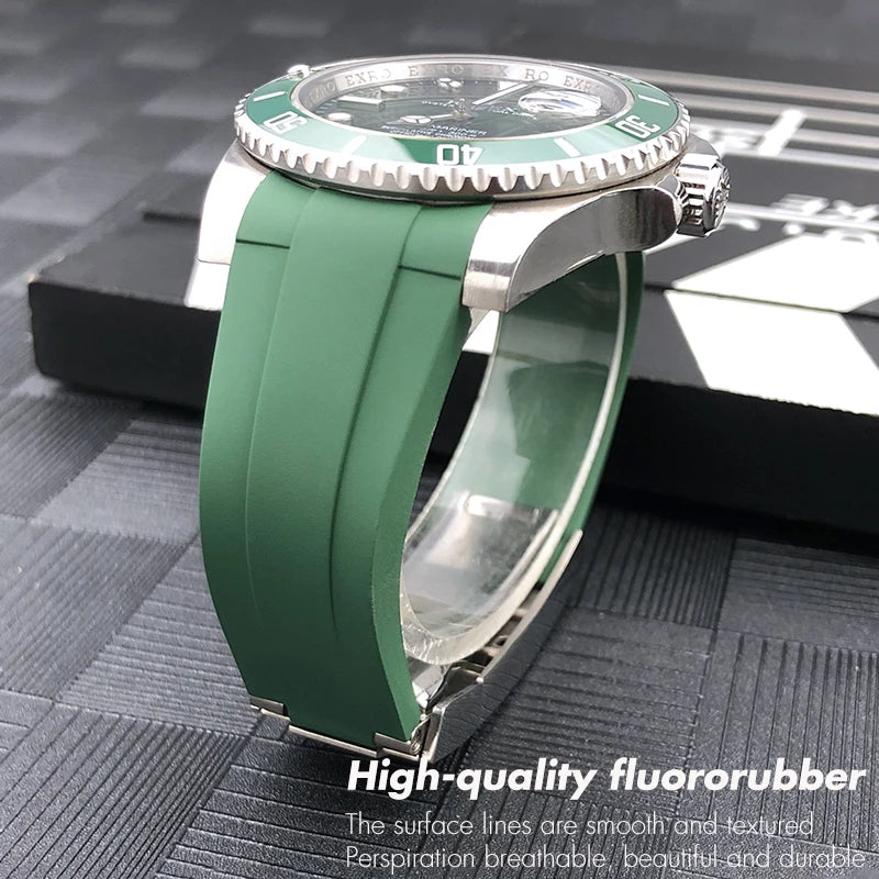 Cinturino per orologio in gomma fluorurata, 20mm, per Rolex Submariner GMT Master Daytona, bracciale per orologio in morbida gomma fluorosiliconica, fibbia con chiusura scorrevole