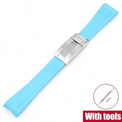 Curved Rubber Watch Strap for Omega x Swatch MoonSwatch, 20mm Folding Clasp for Men and Women, TPU Replacement Band for Rolex Submariner