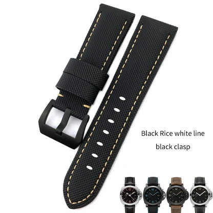 22mm 24mm 26mm Watch Strap for Panerai Luminor PAM01661, Black and Blue Nylon Fabric, Genuine Leather Canvas, Screw Pin Buckle