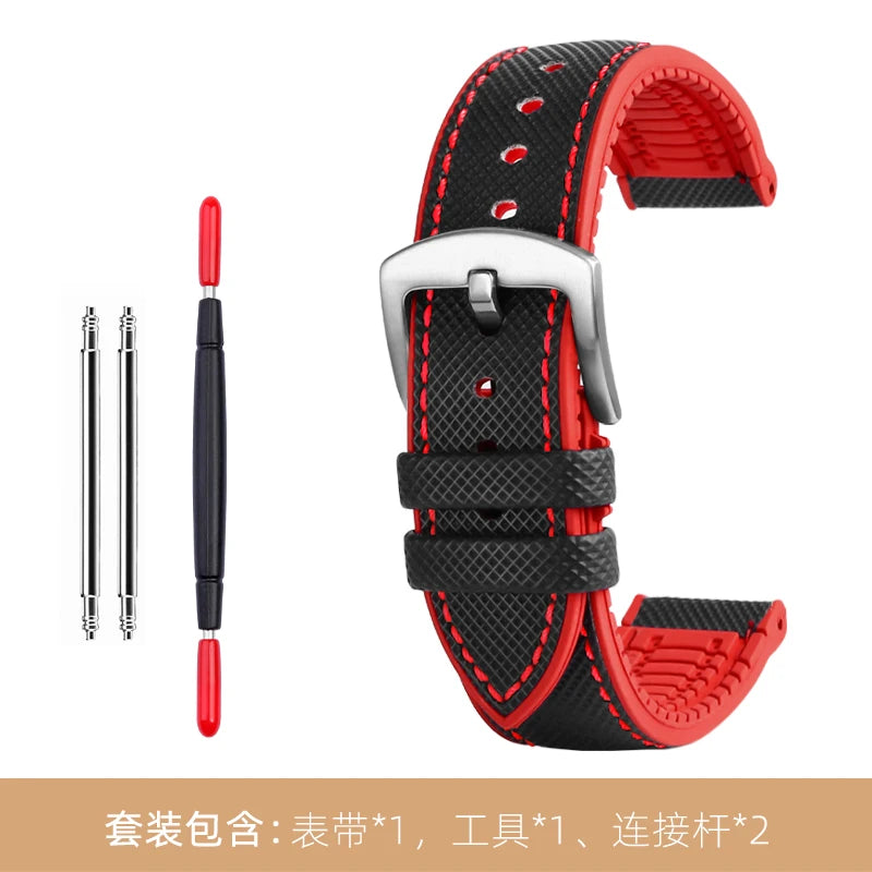 Bracelet de montre en Nylon et Silicone pour hommes, 20mm, 22mm, 24mm, étanche et respirant, en caoutchouc, accessoires