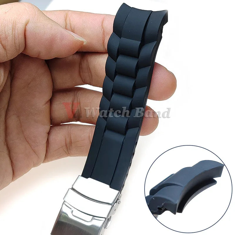 Cinturino in gomma siliconica con estremità curva, 16 mm, 18 mm, 20 mm, 22 mm, 24 mm, 26 mm, per uomo e donna, impermeabile, chiusura pieghevole.