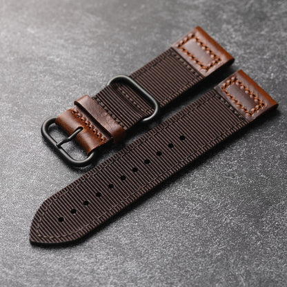 Cinturino per orologio da uomo in nylon doppio vintage, in vera pelle, durevole e indossabile, stile di lusso, 20mm, 22mm, 24mm