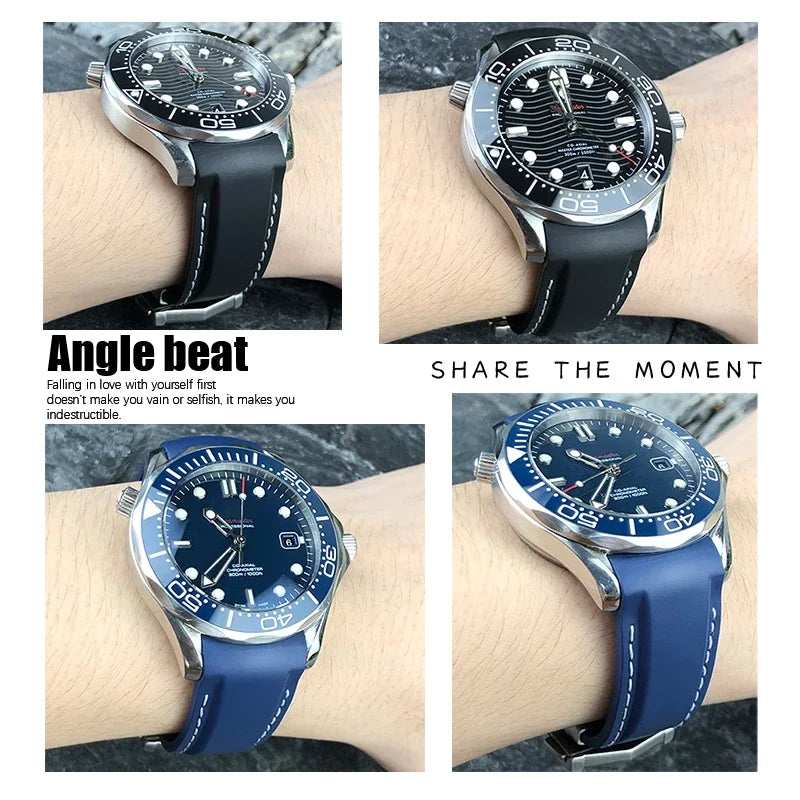 Cinturino per orologio in gomma siliconica, 18mm 19mm 20mm 21mm 22mm, per Omega Seamaster Planet Ocean per orologio Speedmaster Moon, bracciale impermeabile