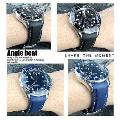 Cinturino per orologio in gomma siliconica, 18mm 19mm 20mm 21mm 22mm, per Omega Seamaster Planet Ocean per orologio Speedmaster Moon, bracciale impermeabile