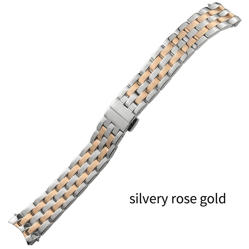 Cinturino per orologio da 18 mm in acciaio inossidabile con estremità curva per MIDO BARONCELLI M007 M007207A, bracciale in metallo massiccio color oro rosa argento da donna