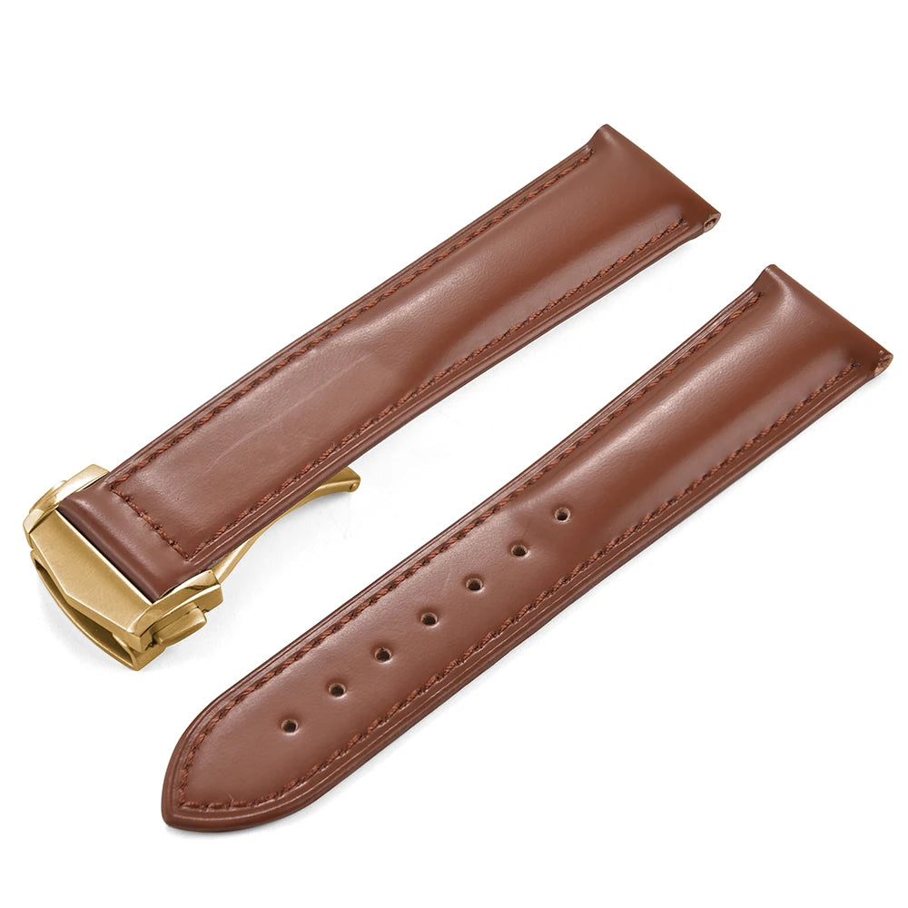 Cinturino in pelle bovina con fibbia pieghevole 19 20 21 22mm per Omega Seamaster, cinturino universale da uomo di alta qualità a sgancio rapido