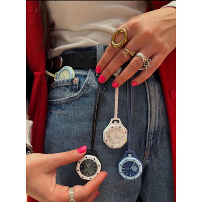Cordon en cuir + anneau en biocéramique pour montre de poche Swatch Royal Pop, support de pendentif à accrocher au cou, cuir de veau de qualité supérieure avec surpiqûres