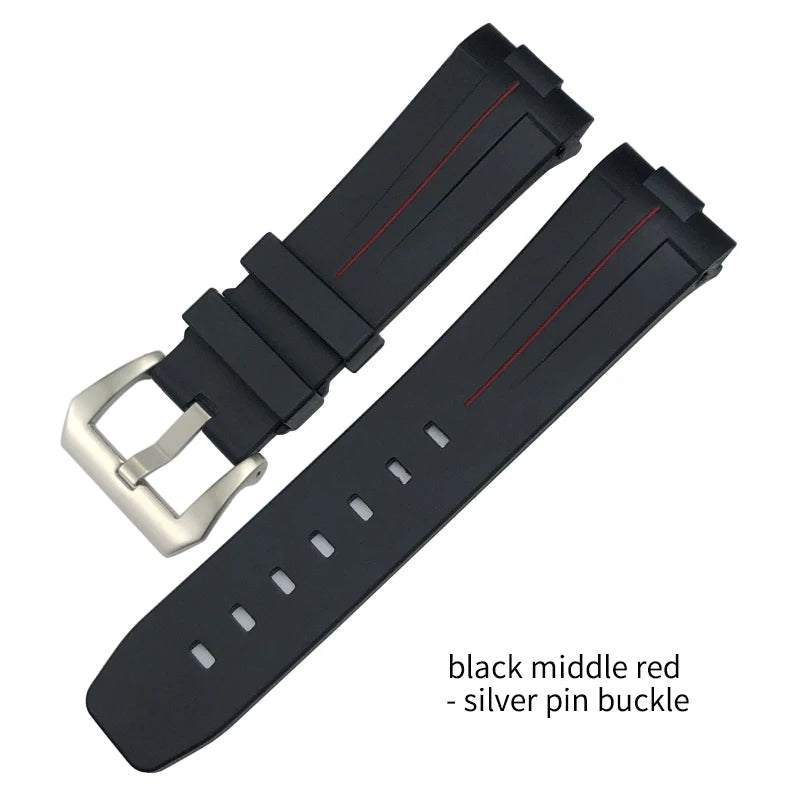 Bracelet de montre en caoutchouc et Silicone 24mm, extrémité incurvée pour PANERAI, boucle pliante, noir, vert, Orange, Bracelets de plongée, outils gratuits
