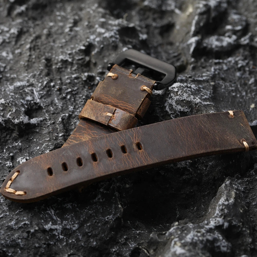 Men's Vintage Handmade Watch Strap, Top Layer, Thickened, Handcrafted, Dark Brown, Fits GT3 4, 20mm, 21mm, 22mm, 23mm, 24mm, 26mm