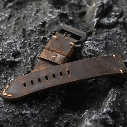 Men's Vintage Handmade Watch Strap, Top Layer, Thickened, Handcrafted, Dark Brown, Fits GT3 4, 20mm, 21mm, 22mm, 23mm, 24mm, 26mm