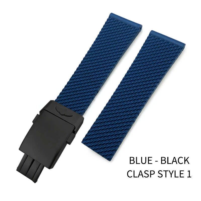 Cinturino in gomma intrecciata, cinturino morbido in silicone, 20mm, 21mm, 22mm, 23mm, 24mm, per orologio Breitling AVENGER NAVITIMER NAVITIMER, nero e blu
