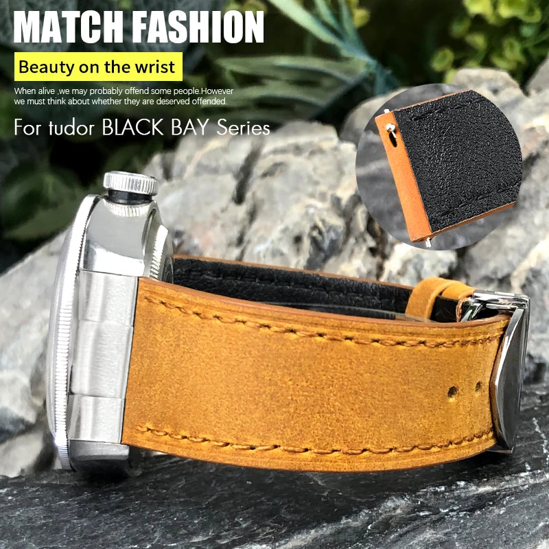 Genuine Leather Watch Strap Quick Release 22mm 20mm Cowhide Folding Buckle Watch Band for Tudor Black Bay 58 Strap