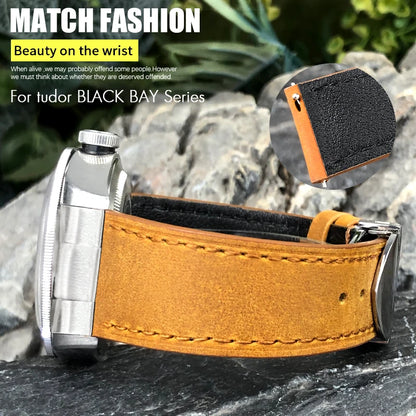 Genuine Leather Watch Strap Quick Release 22mm 20mm Cowhide Folding Buckle Watch Band for Tudor Black Bay 58 Strap
