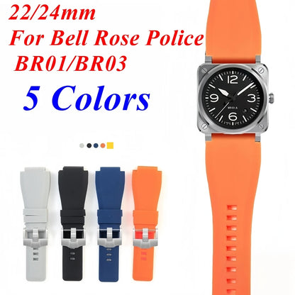Bracelet de montre en Silicone souple pour hommes, 22/24mm, pour Bell Rose Police BR01/BR03, étanche, pièces de rechange avec outil
