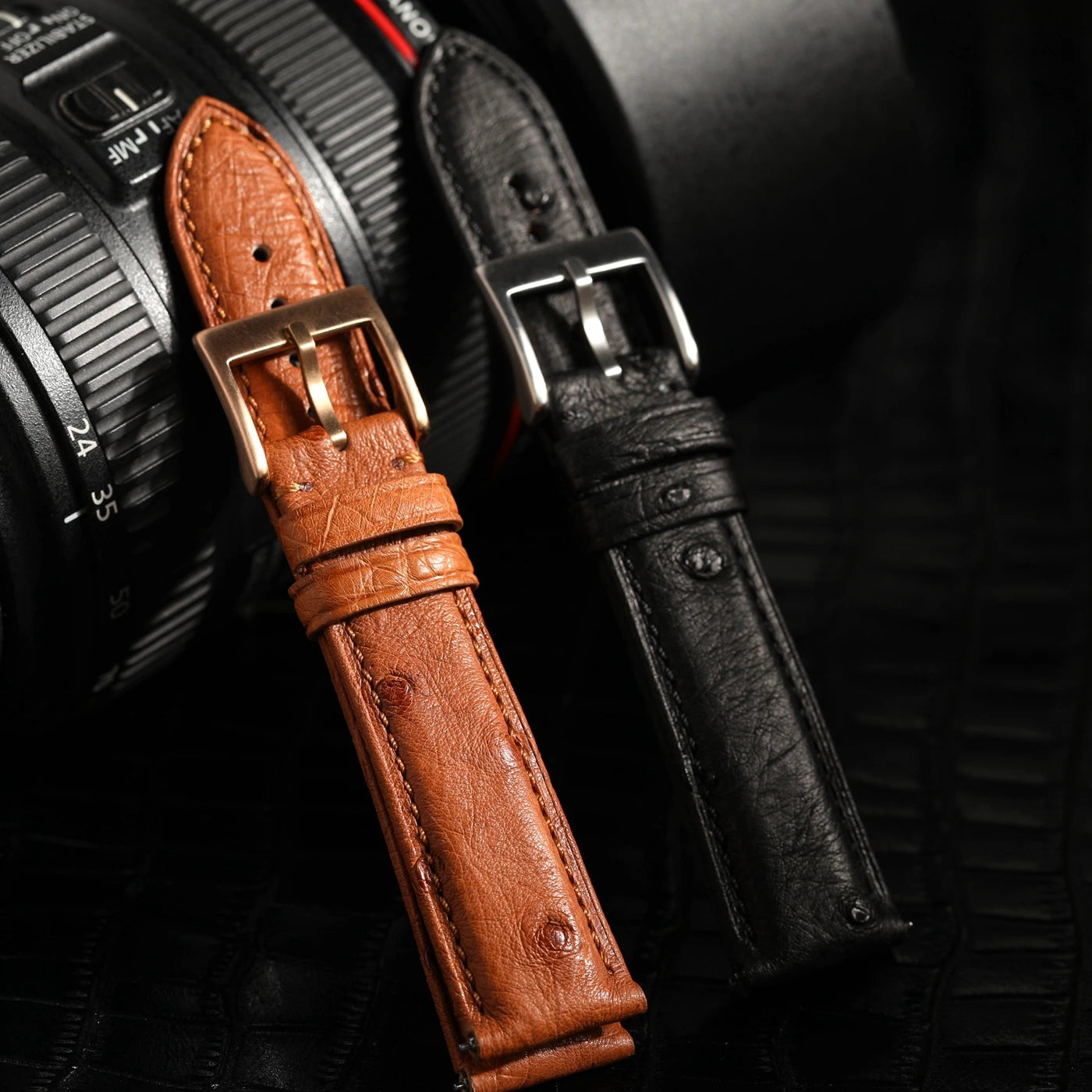 High-end luxury ostrich leather watch band, soft brown black leather strap 18 19 20 21 22MM, retro style handmade men's watch strap