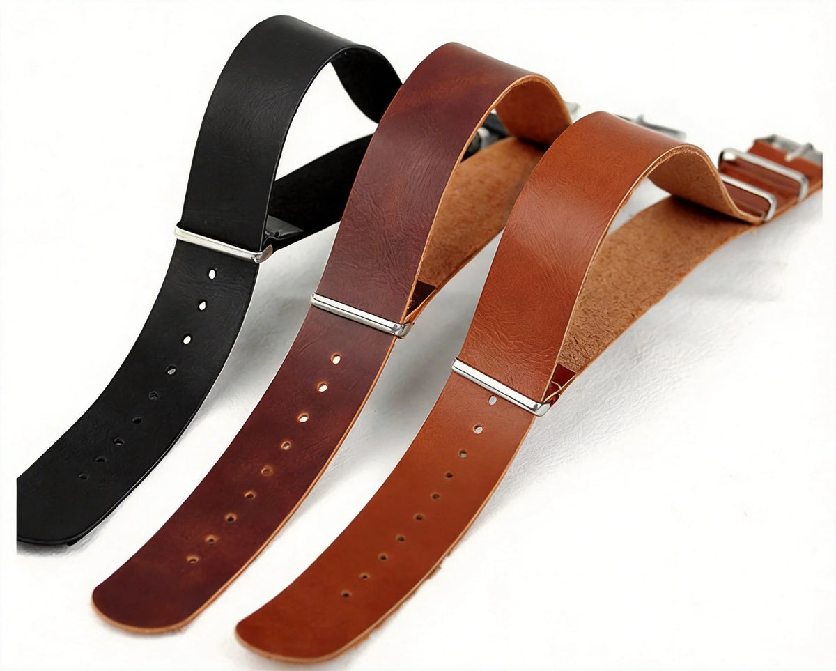 Bracelet de montre NATO ZULU en cuir vintage, bracelet monobloc noir et marron de style militaire, bracelet universel 18 mm 20 mm 22 mm 24 mm