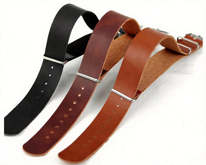 Bracelet de montre NATO ZULU en cuir vintage, bracelet monobloc noir et marron de style militaire, bracelet universel 18 mm 20 mm 22 mm 24 mm