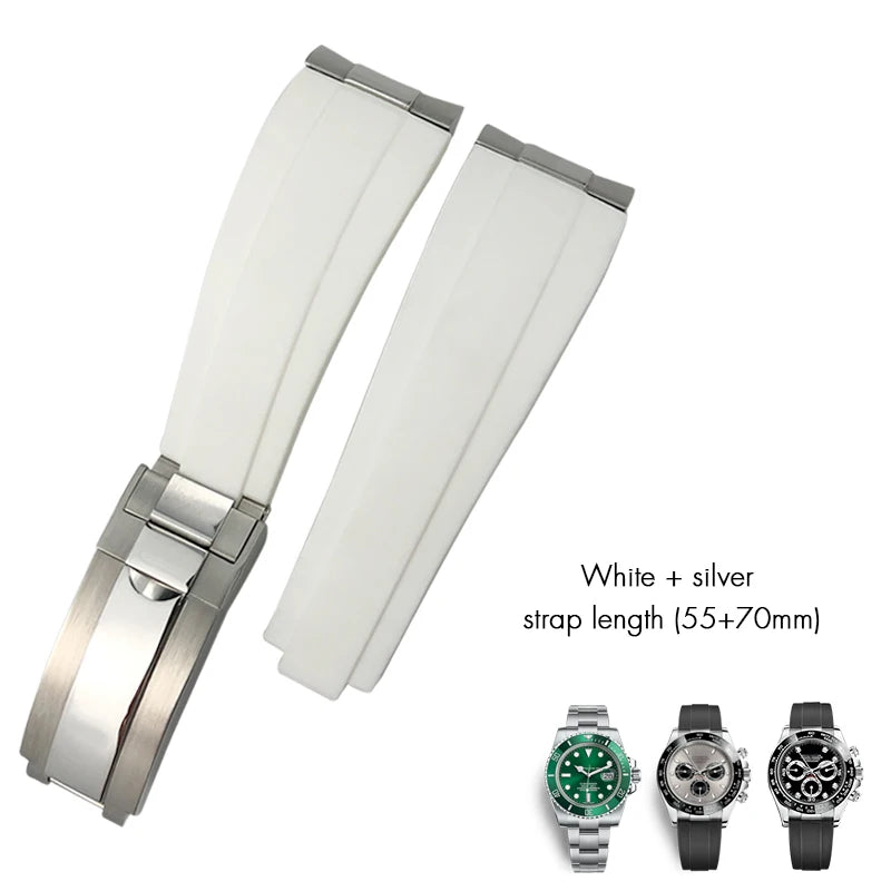 Cinturino per orologio in gomma a maglie metalliche, estremità curva, 20 mm, per orologio Rolex Daytona GMT Yacht Master Submariner, cinturino verde alla moda
