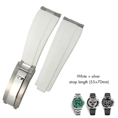 Cinturino per orologio in gomma a maglie metalliche, estremità curva, 20 mm, per orologio Rolex Daytona GMT Yacht Master Submariner, cinturino verde alla moda