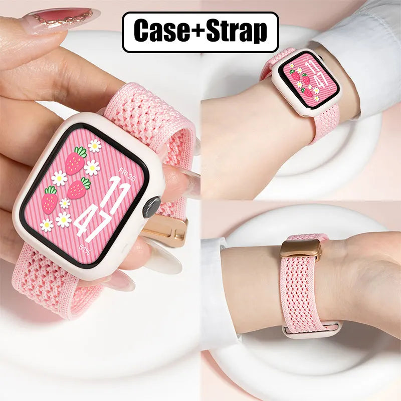 Cinturino e cassa in silicone Candy per Apple Watch, compatibile con le misure 46mm, 49mm, 44mm, 42mm, 41mm, 40mm, 38mm, SE, 10, 9, 6, 5, Ultra 2, cinturino in nylon iwatch + cassa