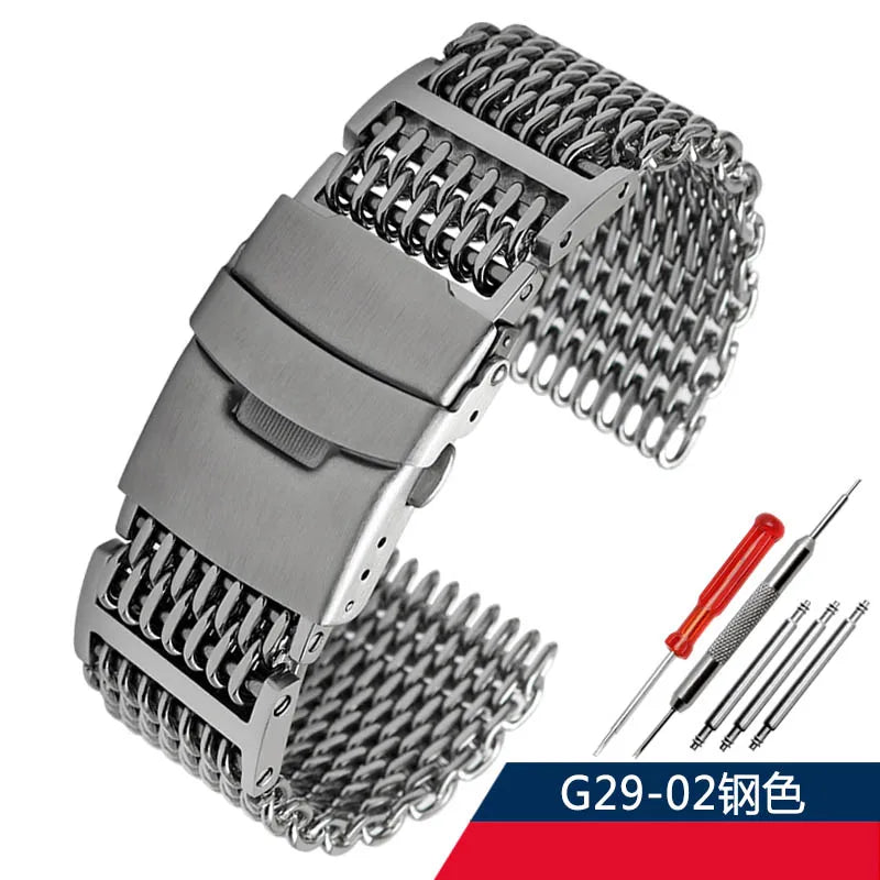20/22/24mm Steel Dive Shark Mesh for Milanese Watch Bracelet Strap Band Weaving Double Snap Strap For Breitling Omega Seiko