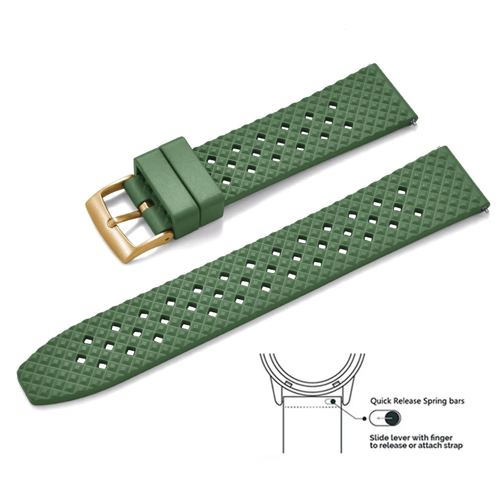 Bracelets de montre en caoutchouc FKM tropical premium 20 mm 22 mm à dégagement rapide, motif nid d'abeille, respirants et poreux pour Seiko SRP775