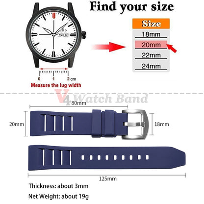 Bracelet en caoutchouc silicone respirant 20 mm 22 mm pour hommes et femmes, à libération rapide, étanche, pour plongée et sport, bracelet de remplacement pour montre