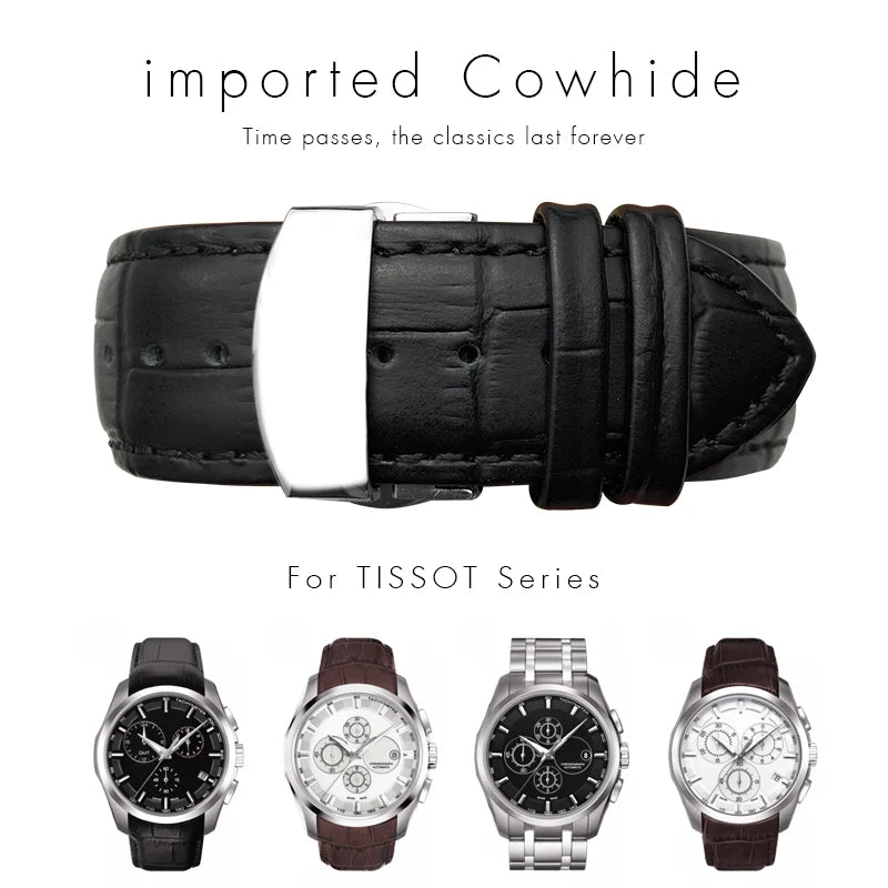 Bracelet de montre en cuir véritable à extrémité incurvée, 22mm 23mm 24mm, pour ceinture de montre Tissot 1853 COUTURIER T 035407 A T 035627 Outils de sangle pour hommes