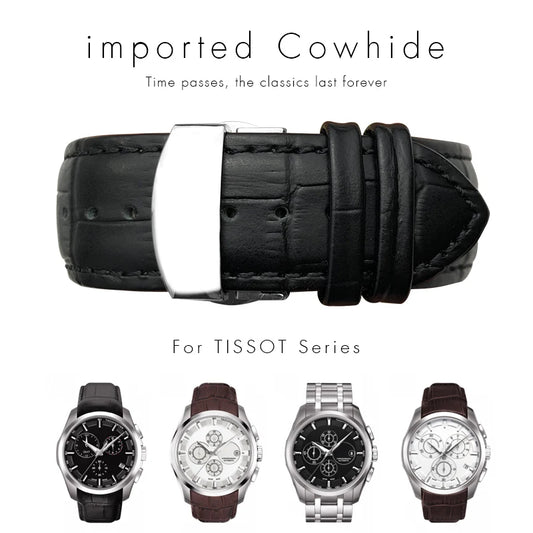 Bracelet de montre en cuir véritable à extrémité incurvée, 22mm 23mm 24mm, pour ceinture de montre Tissot 1853 COUTURIER T 035407 A T 035627 Outils de sangle pour hommes