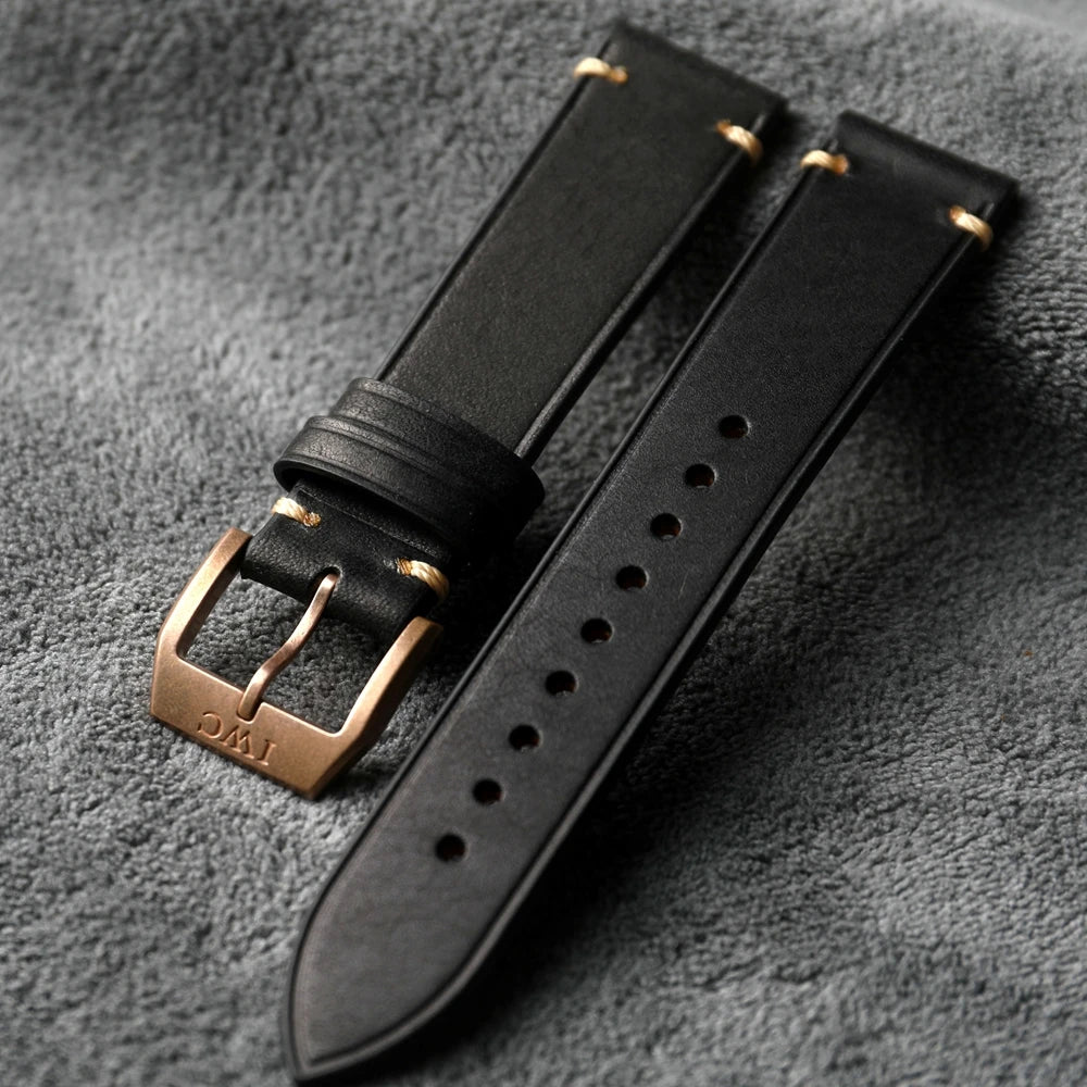 Bracelet en cuir de vache fait à la main, 20MM 21MM marron vert noir Style Vintage, montre en Bronze, boucle en Bronze