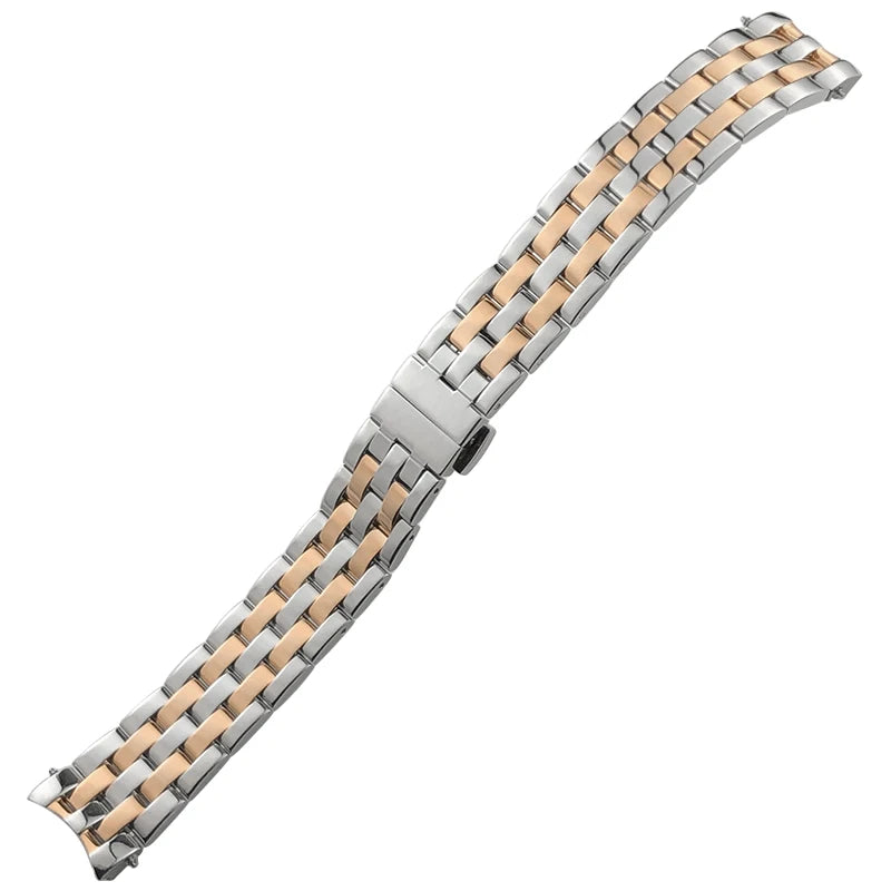 Cinturino per orologio da 18 mm in acciaio inossidabile con estremità curva per MIDO BARONCELLI M007 M007207A, bracciale in metallo massiccio color oro rosa argento da donna
