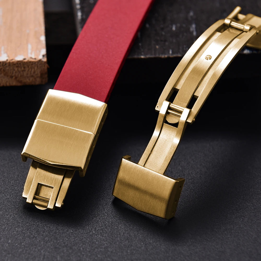 Nouveau bracelet de montre CTS FKM boucle en or papillon à dégagement rapide 16mm 18mm 19mm 20mm 21mm 22mm bracelets de montre en caoutchouc CTS pour couper à la taille