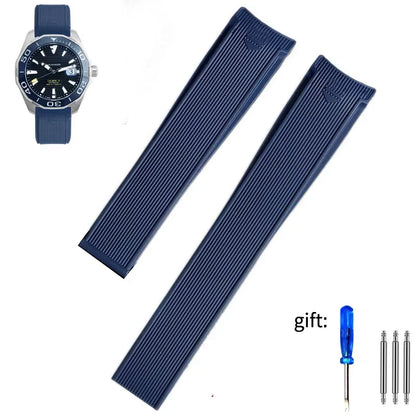 ForTAG Heuer folding clasp watch strap, silicone strap WAY201, Jingqian 300/500 Carlisla TAG series men's watch, rubber strap, 22mm