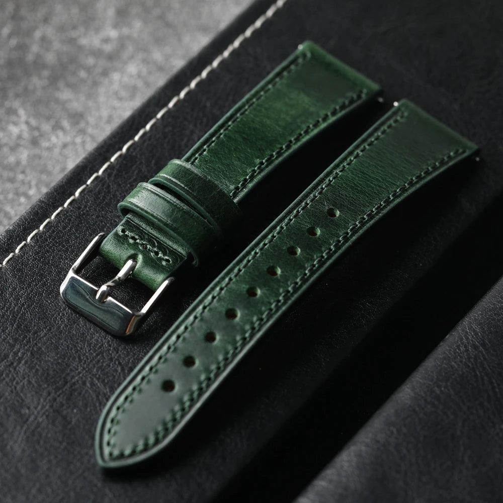 Bracciale in pelle di vacchetta italiana fatto a mano, 18 19 20 21 22 MM nero, cinturino in pelle vintage blu-verde, a sgancio rapido, bracciale morbido da uomo