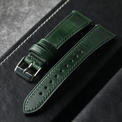 Bracciale in pelle di vacchetta italiana fatto a mano, 18 19 20 21 22 MM nero, cinturino in pelle vintage blu-verde, a sgancio rapido, bracciale morbido da uomo