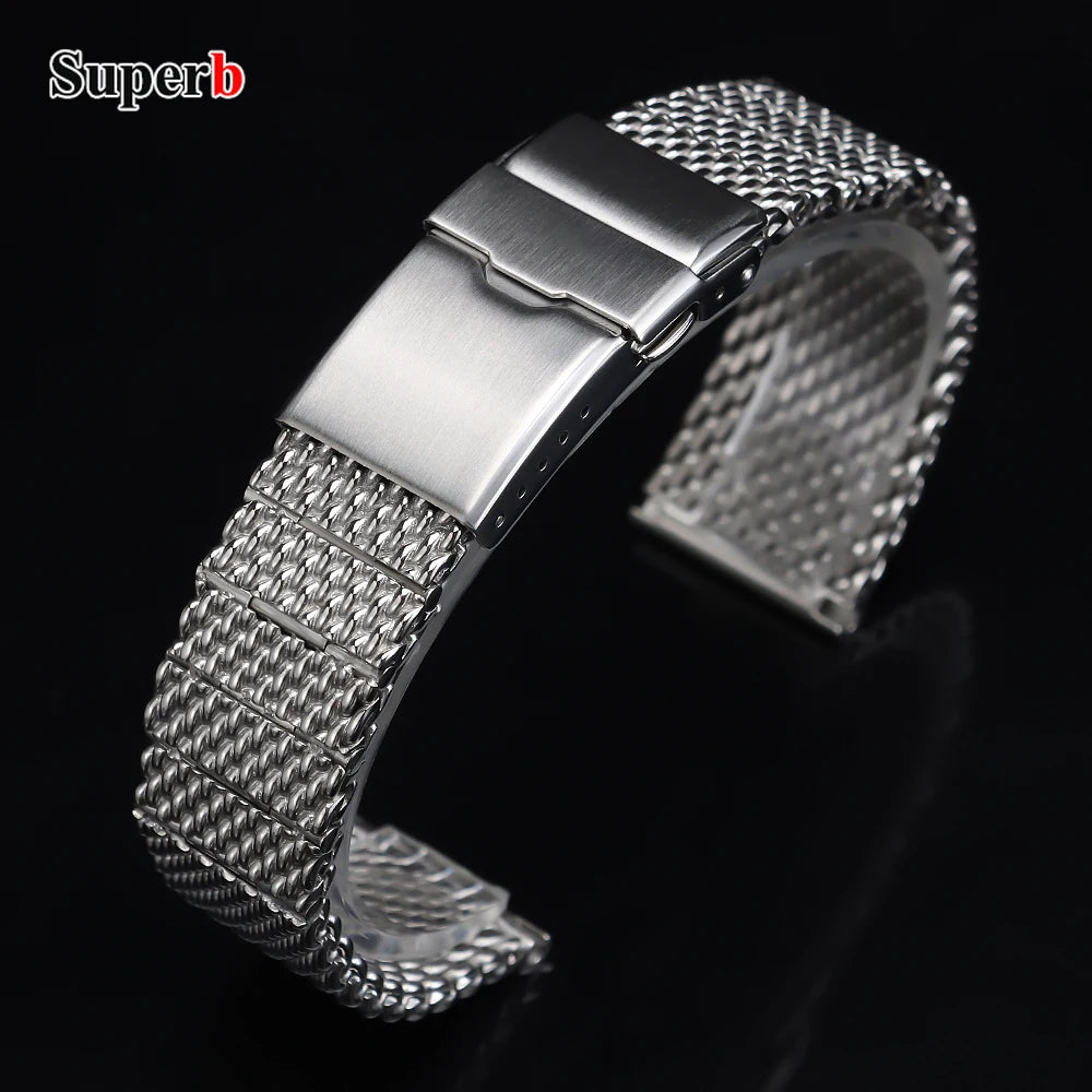 Bracelet de montre en acier inoxydable tissé milanais de haute qualité, 22mm, adapté à Breitling Superocean, argent, hommes et femmes, Bracelets en métal massif