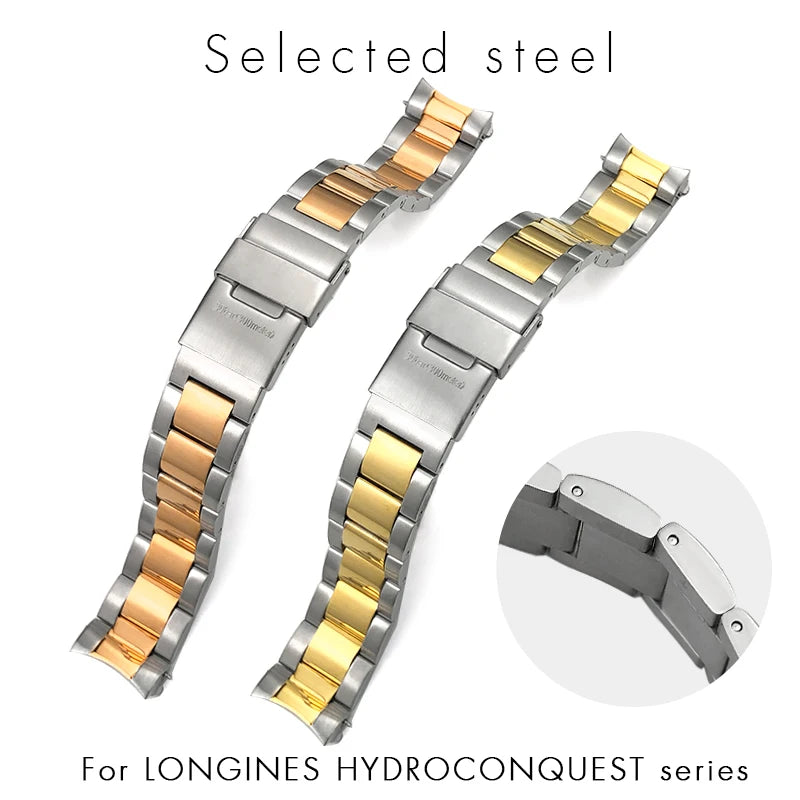 Bracelet de montre en acier inoxydable, 19mm, 21mm, 22mm, pour Longines Conquest HydroConquest L3.782 L3.641 L3.841, bracelet de montre en métal massif