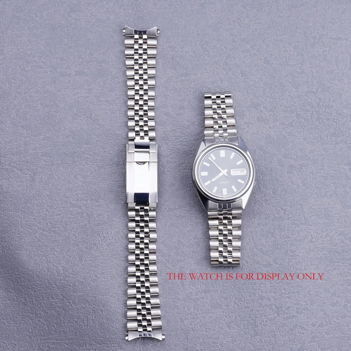 Jubilee silver watch strap with hollow curved end, solid screw links, strap for SeaM 5, SNXSCafe K1, SNXS75, SNXS77, SNXS79K1, SNX79J1, 19mm