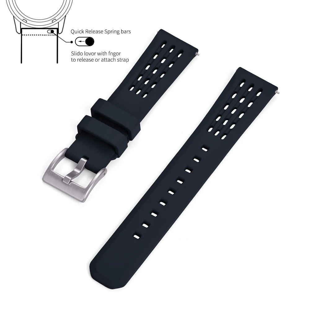 Bracelet de montre en caoutchouc FPM FKM, 20mm 22mm, dégagement rapide, qualité supérieure, conception de Structure poreuse, bracelet de Sport Durable et confortable