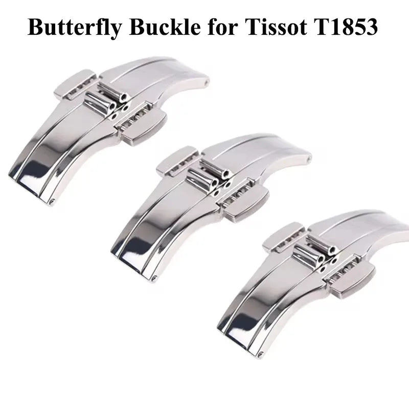 For Tissot T1853 watch strap butterfly clasp deployment clasp stainless steel watch strap silver metal button buckle accessories