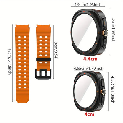 Ensemble d'accessoires pour Samsung Galaxy Watch 7/6 (40mm/44mm), 2 pièces, étui de protection ultra-résistant, bracelet respirant en verre trempé HD