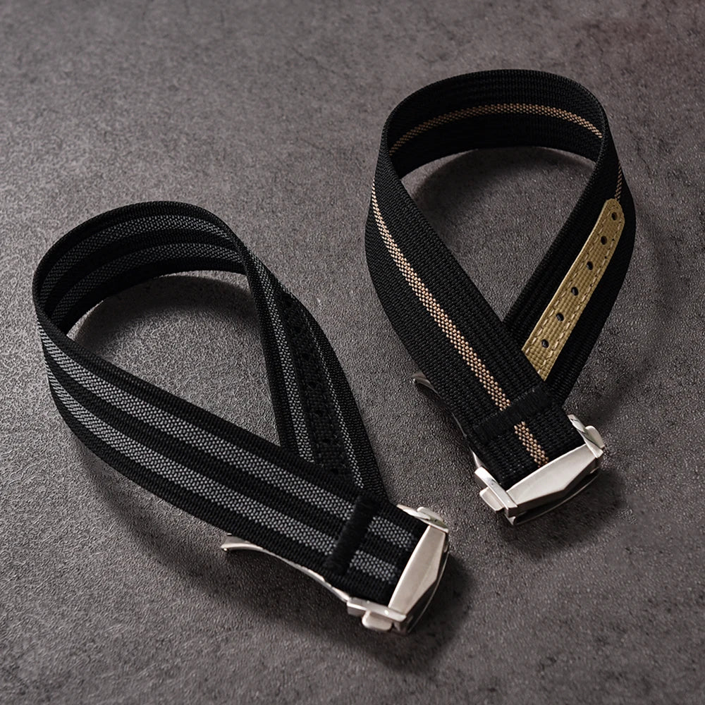 Ribbed Nylon Military Watch Strap 18mm 20mm 22mm with FKM Rubber Deployment Buckle, Sports Bracelet for Men Omega/Tudor/Seiko