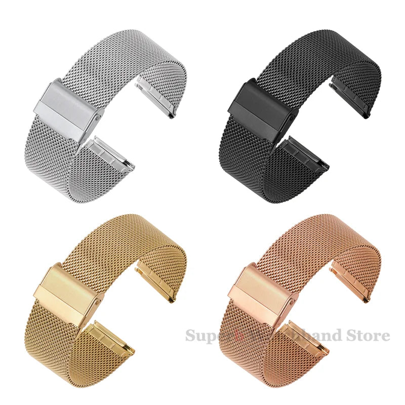 Bracelet milanais universel à dégagement rapide, 18mm, 20mm, 22mm, 12mm, 14mm, 16mm, 17mm, 19mm, 21mm, 24mm, maille 0.6, acier inoxydable