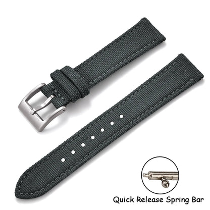 Watch Strap in Leather and Sailcloth, 18mm 20mm 22mm, for Nylon Cordura Strap, Quick Release Leather Strap for Omega Seiko Cartier Belt