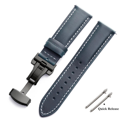 Bracelet de montre Vintage en cuir ciré à l'huile, 18mm 20mm 22mm, couche de tête universelle en cuir de vache, accessoires de Bracelet à boucle papillon