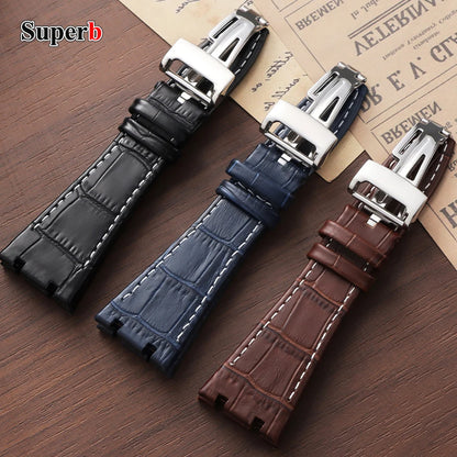Soft Cowhide Leather Watch Strap for Audemars Piguet Royal Oak Offshore AP 15400 15703, Sweat Resistant, for Men and Women, Folding Buckle