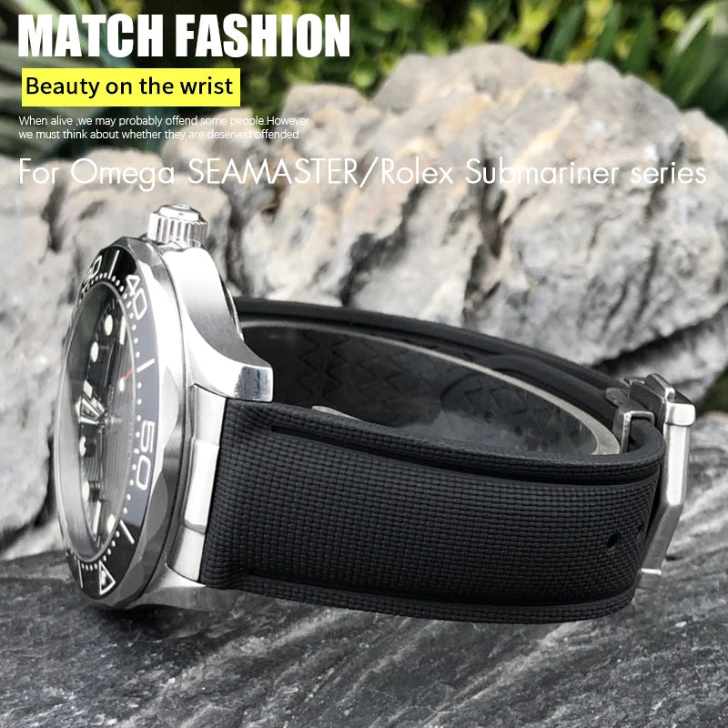 Cinturino per orologio flessibile in gomma fluorurata FKM di alta qualità, 20/21 mm, cinturino per orologio da immersione per Omega Aqua Terra Seamaster 300 Rolex GMT Submariner